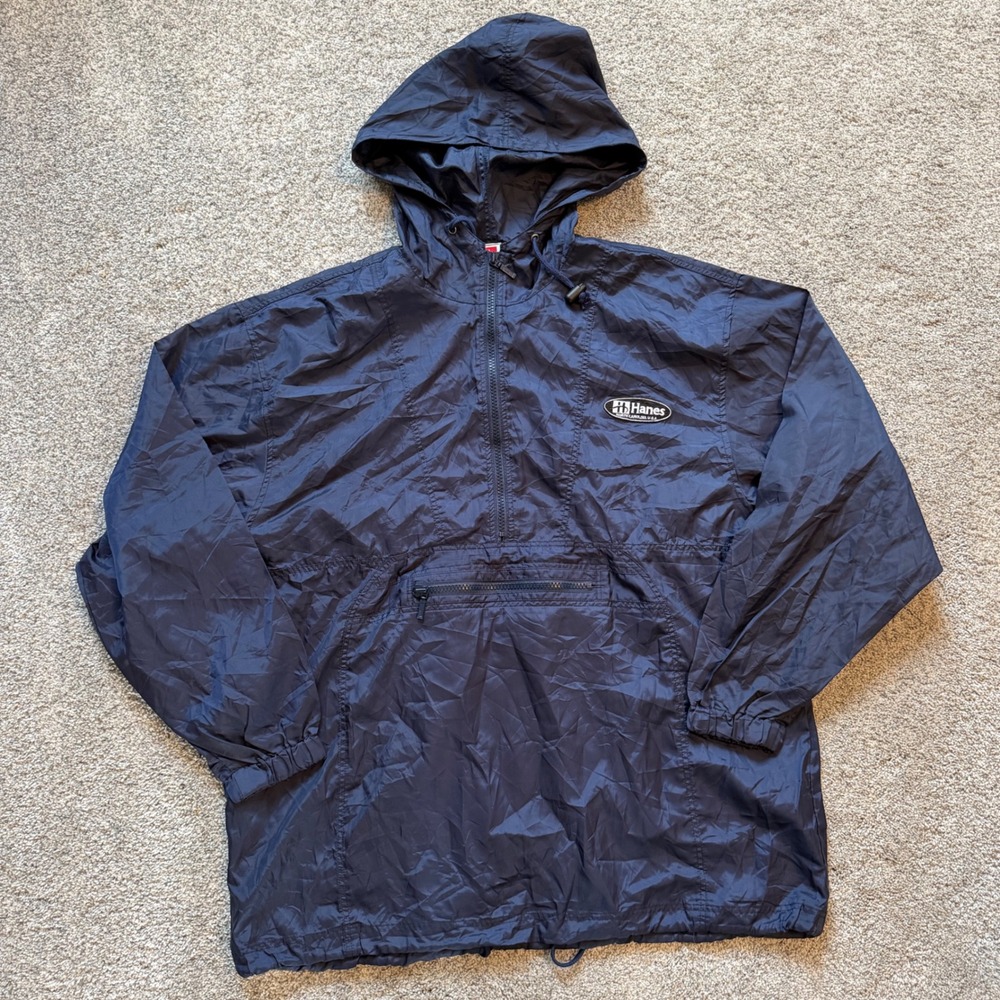 Vintage Hanes North Carolina USA Navy Blue Half Zip Anorak Windbreaker Jacket